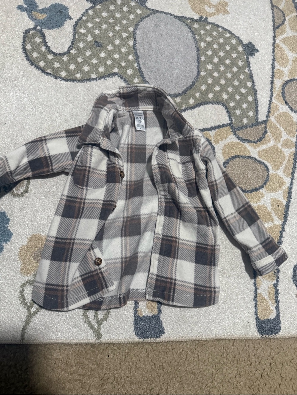 Kids Plaid Button-Up Shirt Jacket in Cream & Brown